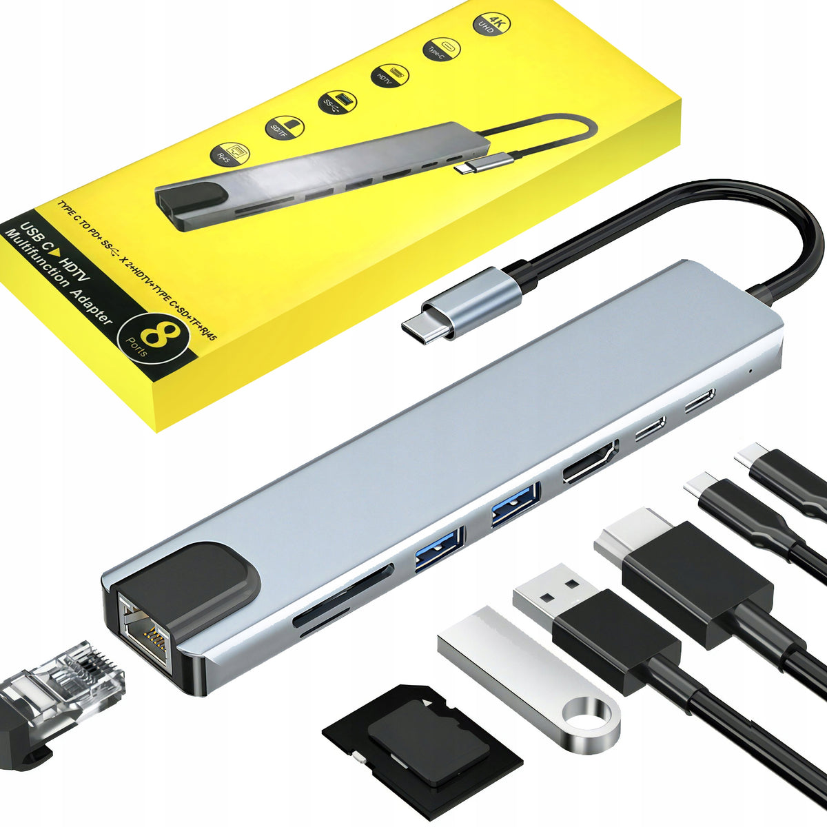 USB Hub Renew Force MULTIFUNCTIONAL USB HDMI MICROSD HUB ADAPTER 8 Ports
