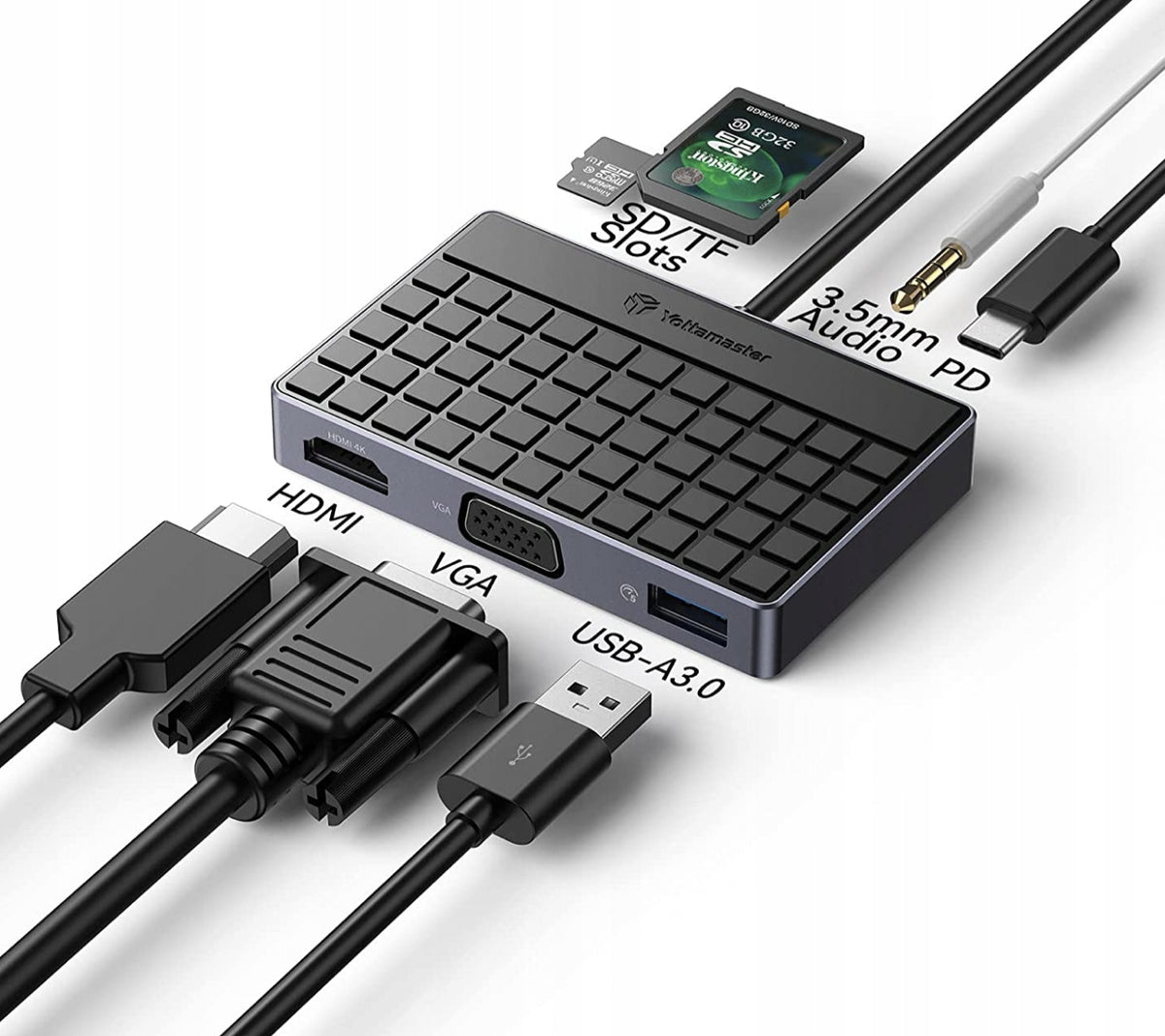 USB Hub Splitter USB C 7in1 Yottamaster Portable 100W Portable Charm Manufacturer code HUB 7w1