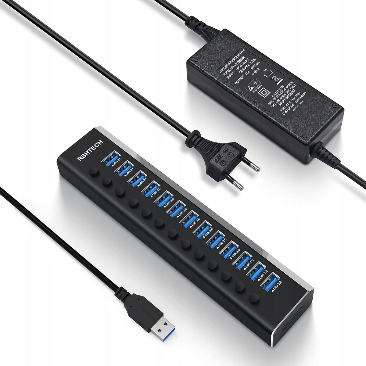 USB Hub with Power Adapter Aluminum USB 3.0 Hub with 72W 13 Port Power Adapter