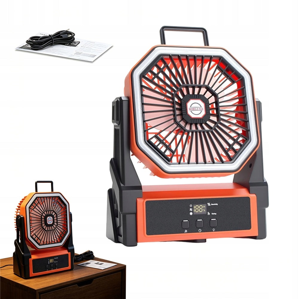 USB LED CAMPING FAN 10000MAH, 3 LIGHT MODES, TIMER FUNCTION