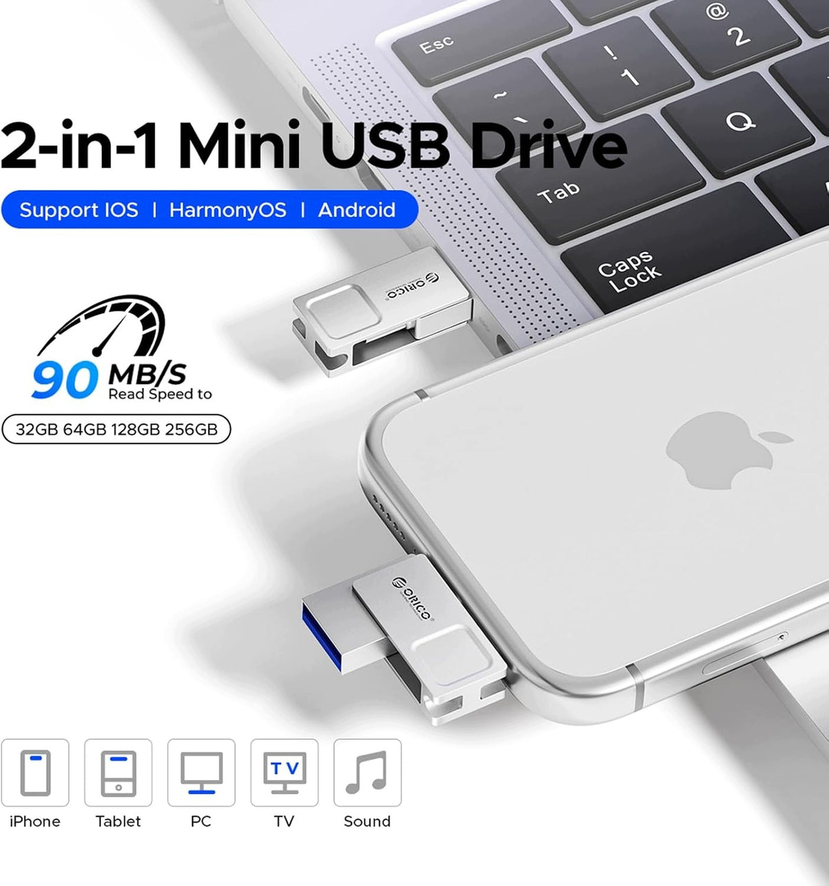 USB MEMORY 128GB DUAL CONNECTOR ORICO LIGHT Color transparent