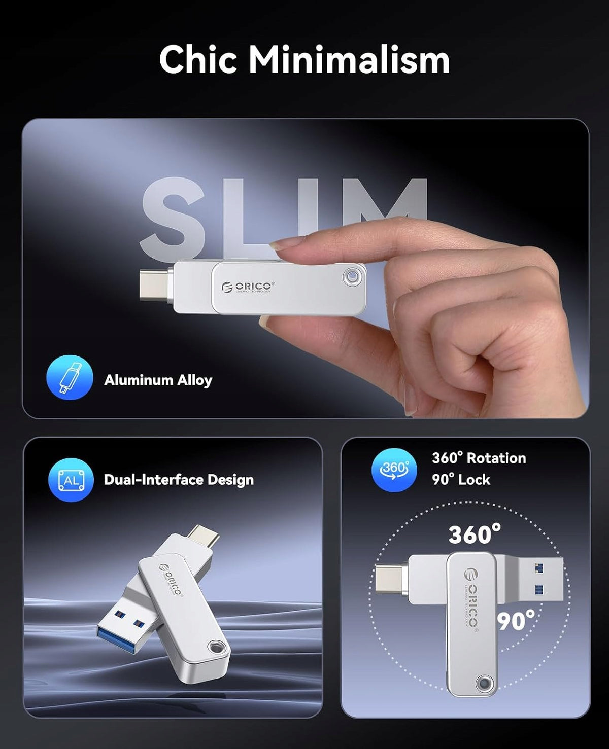 USB MEMORY 256GB USB-C USB-A 3.2 GEN 1 DUAL 150MB/S Color transparent