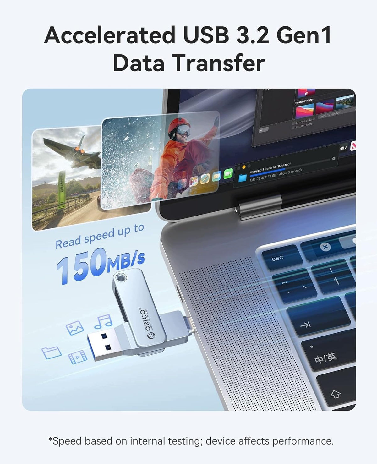 USB MEMORY 64GB USB-C/USB-A DUAL 150MB/S METAL ROTATION 360° Color transparent
