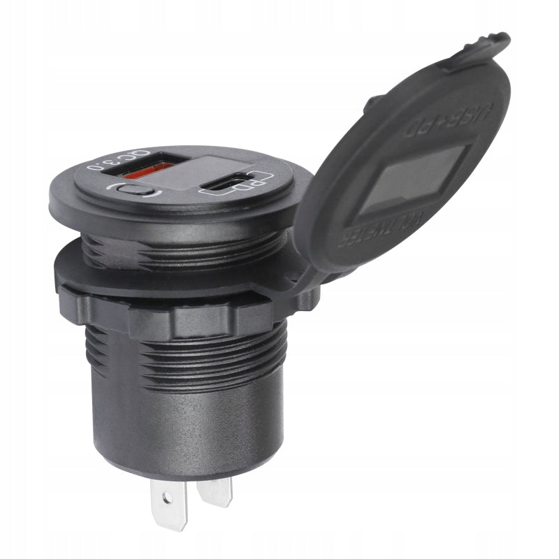 USB MOUNTING CAR CHARGER WITH SWITCH AND USB-C VOLTMETER Output current 3000 mA