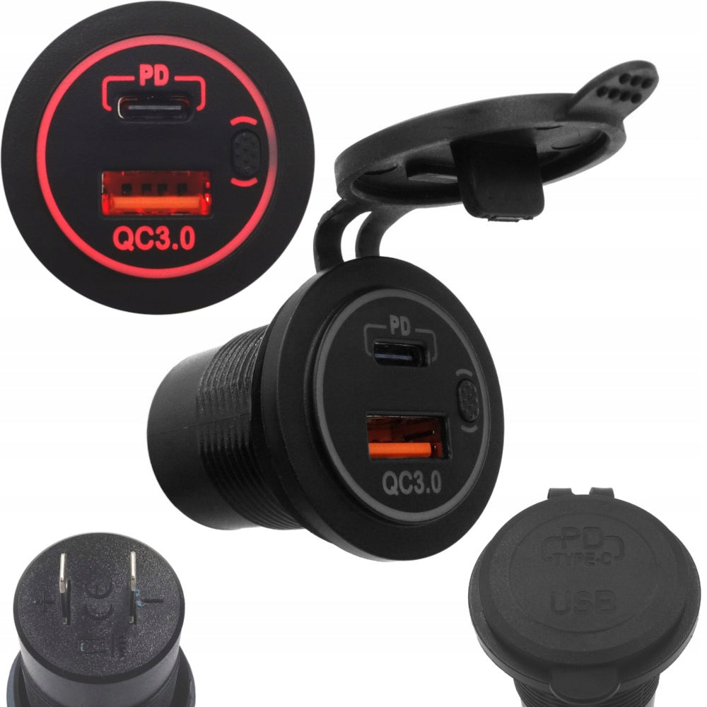 USB MOUNTING CAR CHARGER WITH USB-C PD AND QC3.0 SWITCH FOR CAR