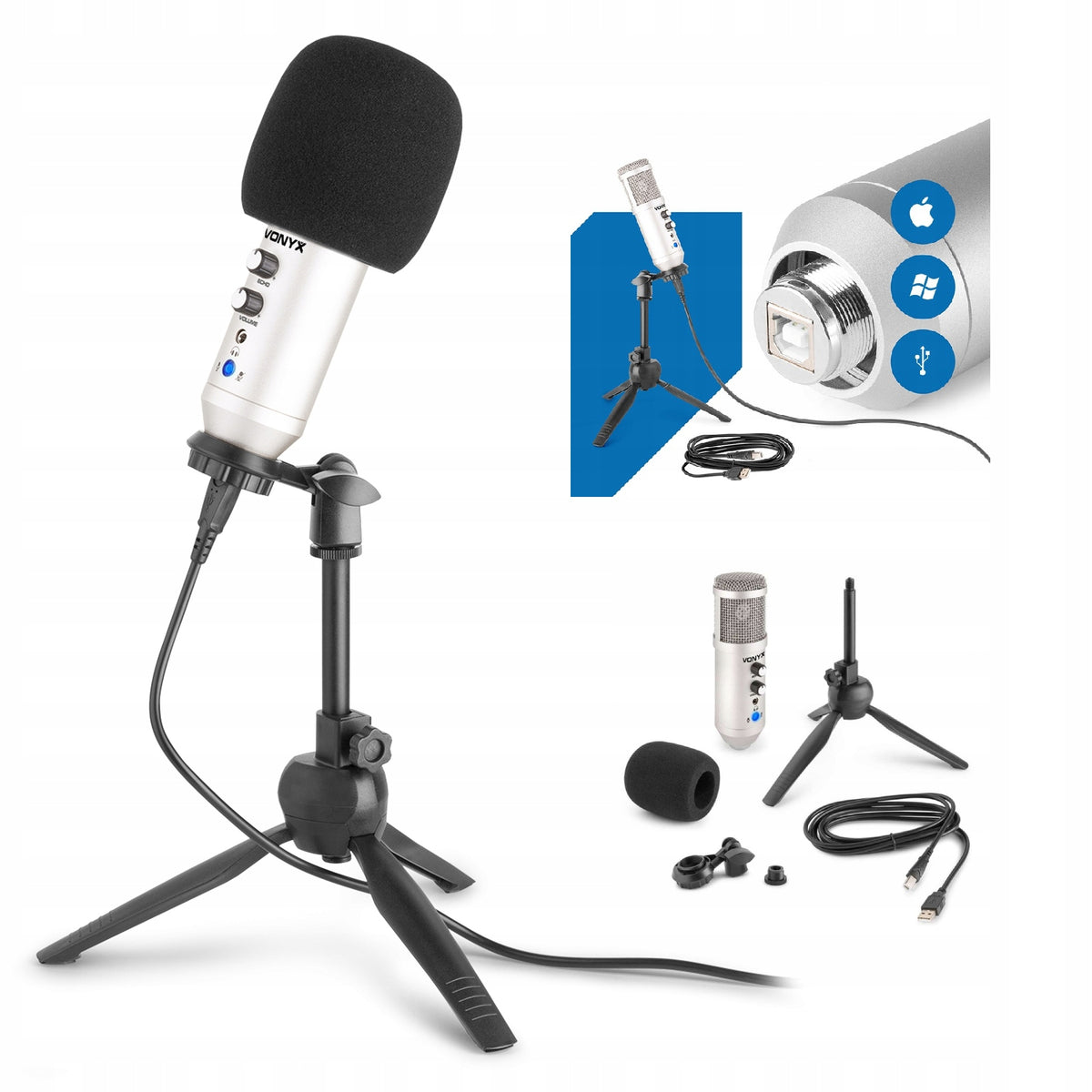 USB Microphone for PC with Tripod Vonyx