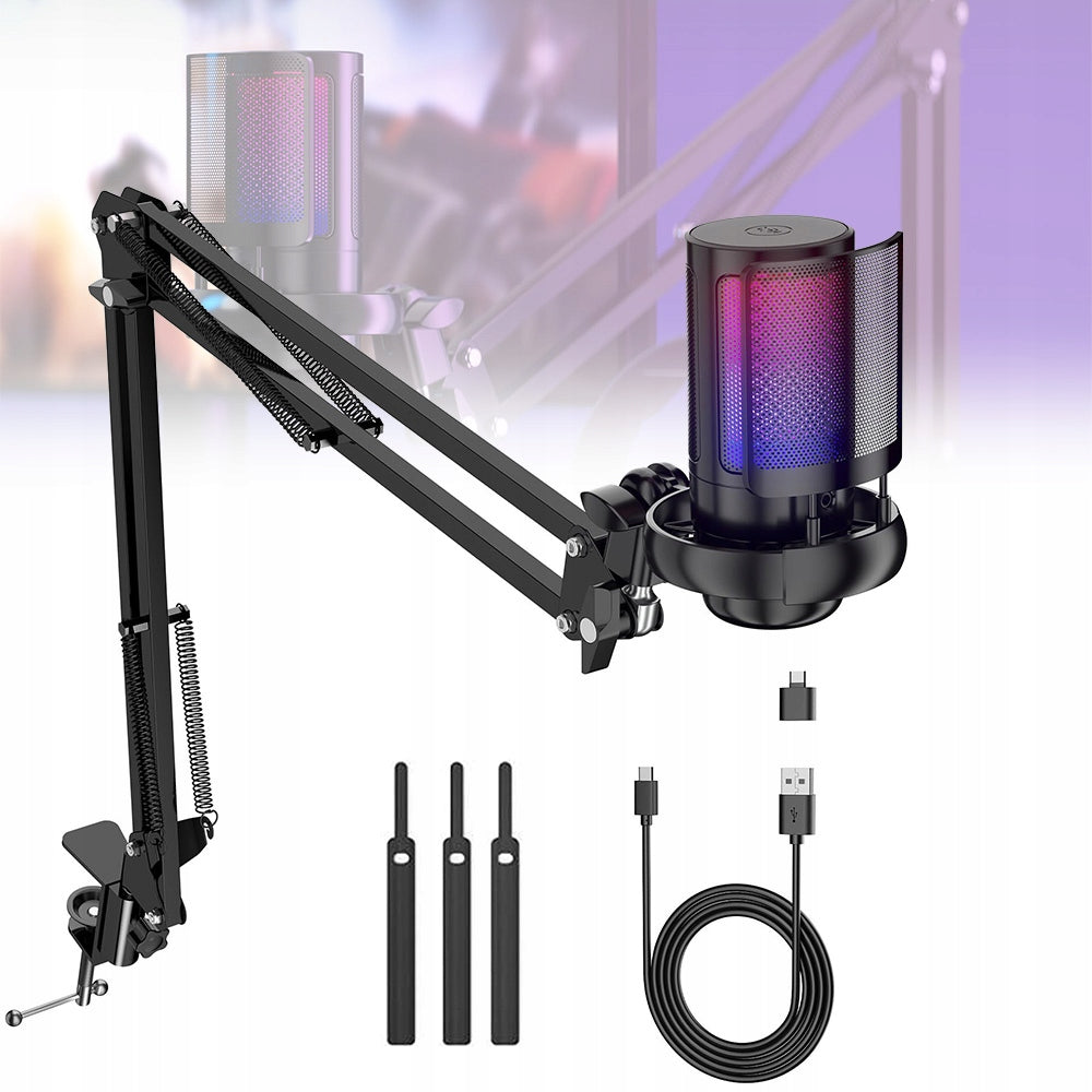 USB PC RGB Gaming Microphone for Streaming Podcasts Studio Capacitor