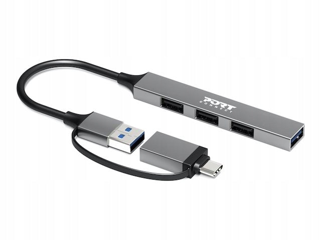 USB PORT CONNECT Slim Combo Hub 4 USB-A Ports with USB-C Adapter