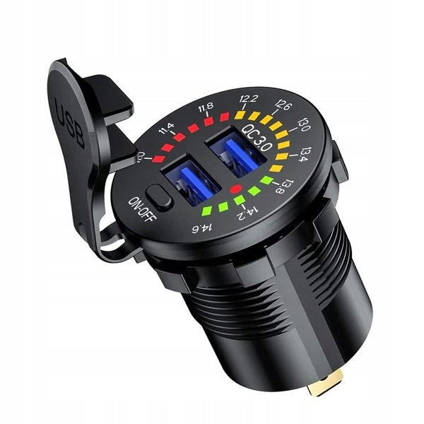 USB QC CHARGER 12V 24V BUILT-IN LED VOLTMETER ON/OFF FOR CAR