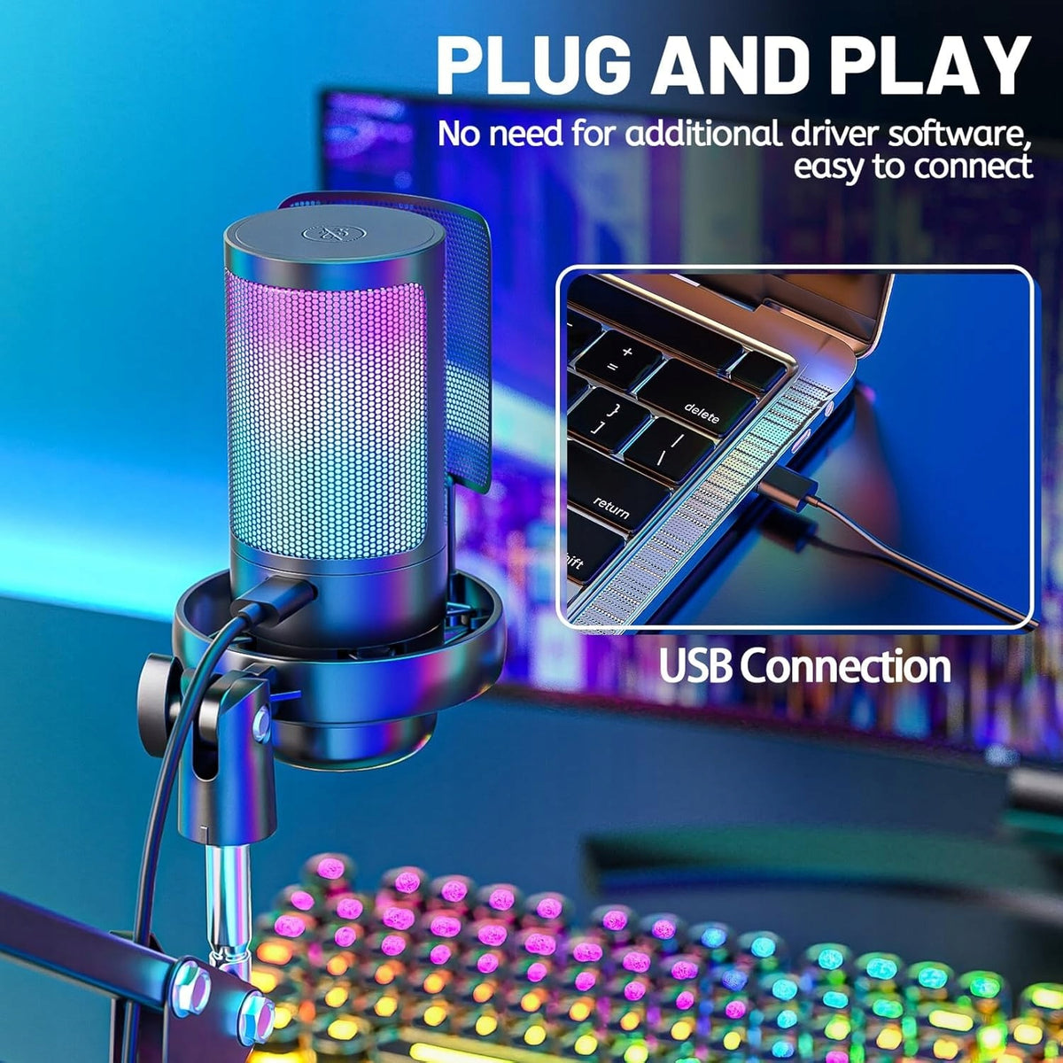 USB RGB CONDENSER MICROPHONE WITH STREAMING ARM Packaging status original
