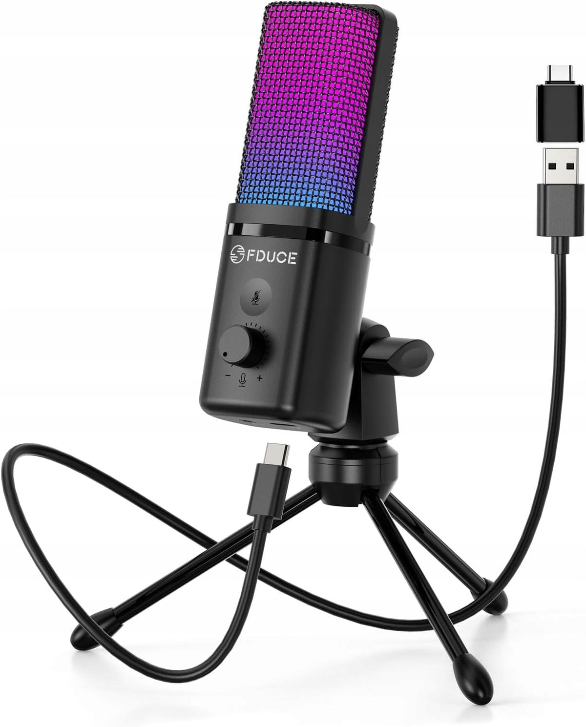 USB RGB CONDENSER MICROPHONE WITH TRIPOD FOR STREAMING AND GAMING
