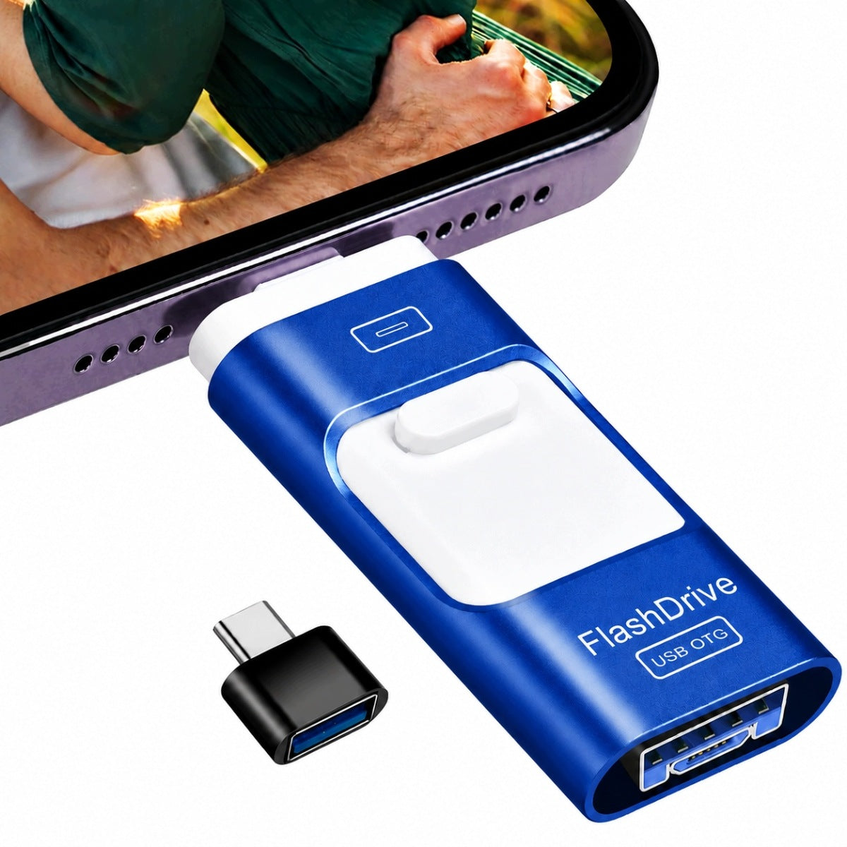 USB STICK 128GB LIGHTNING USB-C USB 3.0 MICRO USB FOR IPHONE ANDROID PHONE Color blue
