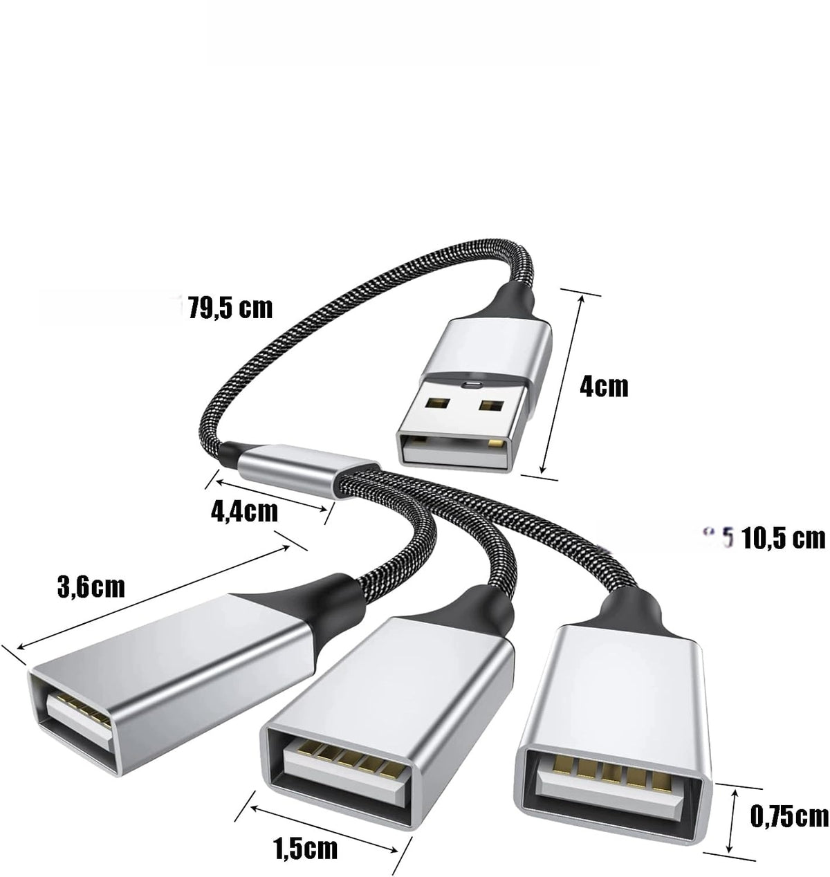 USB Splitter 1 to 3 Hub USB 2.0 480Mbps 1m Aluminum, Leloco Packaging status original