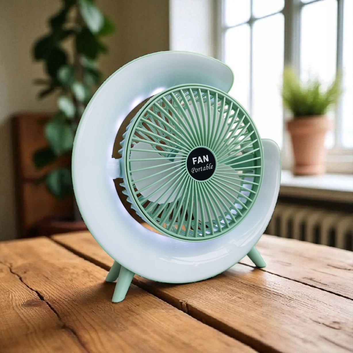 USB Standing Desk Fan with RGB Green Packaging status original
