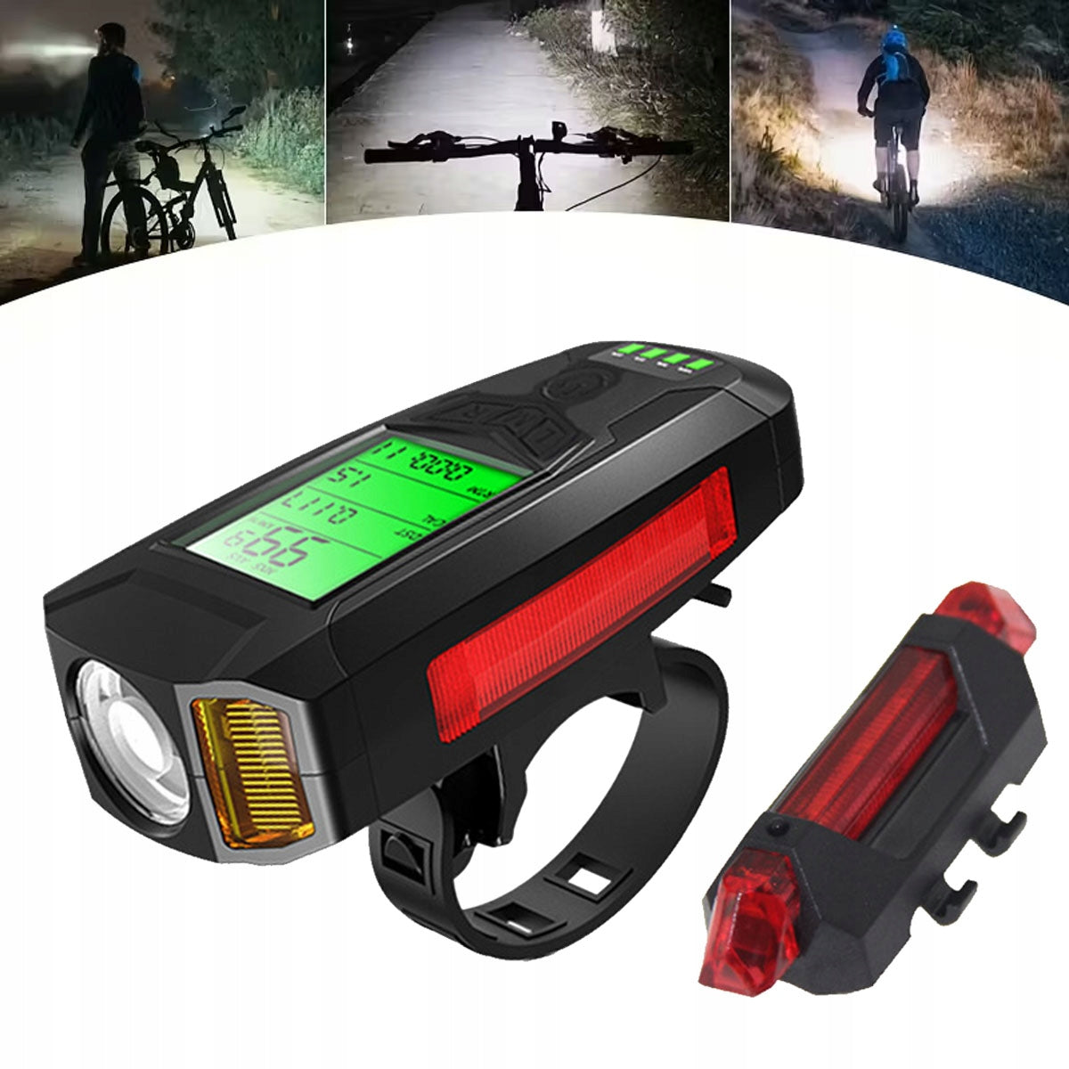 USB Steering Wheel Light Bicycle Lamp With Horn Counter Alarm