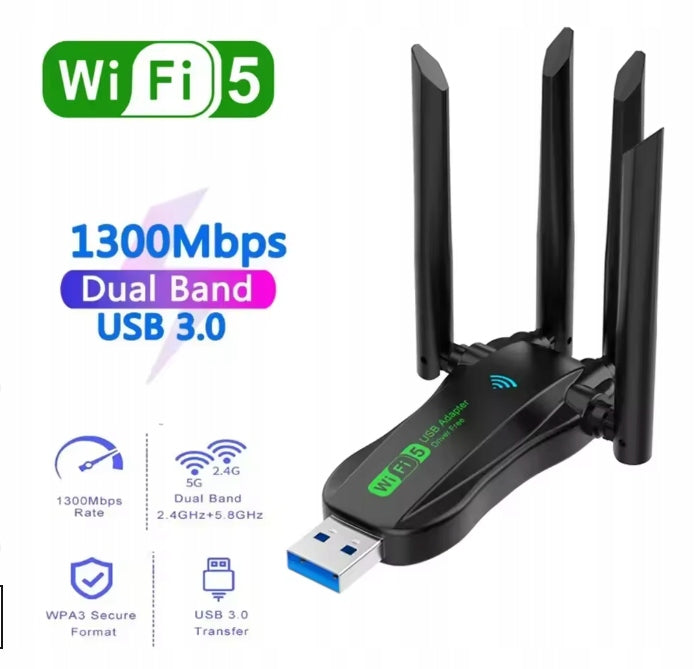 USB WiFi 5 1300Mbps 2,4G/5GHz DUAL BAND 4xAntenna