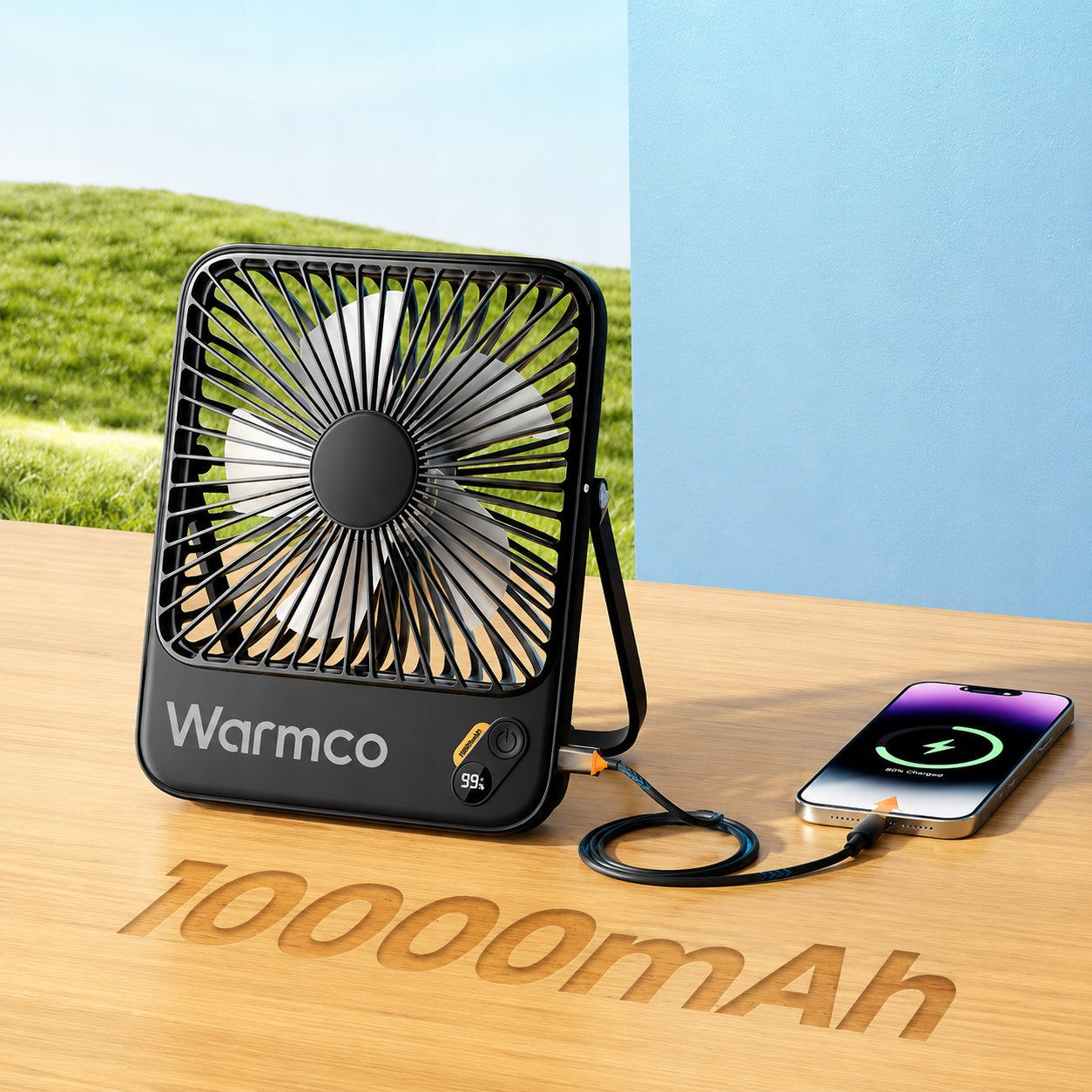 USB Windmill Quiet Mini Desk Fan Camping Cooling 10000mAh Fan type table