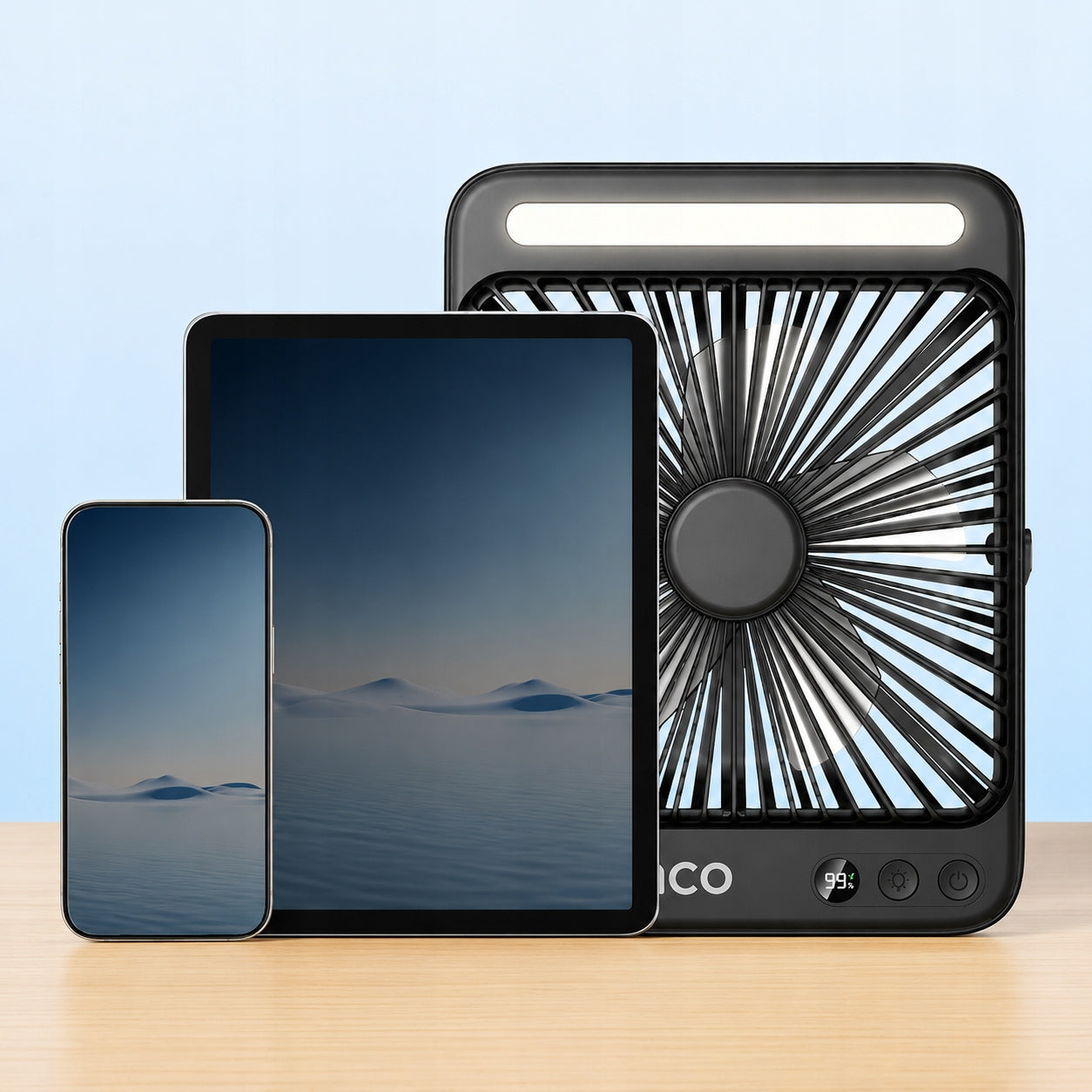USB Windmill Quiet Mini Desk Fan Camping Cooling 20000mAh Functions tilt angle adjustment