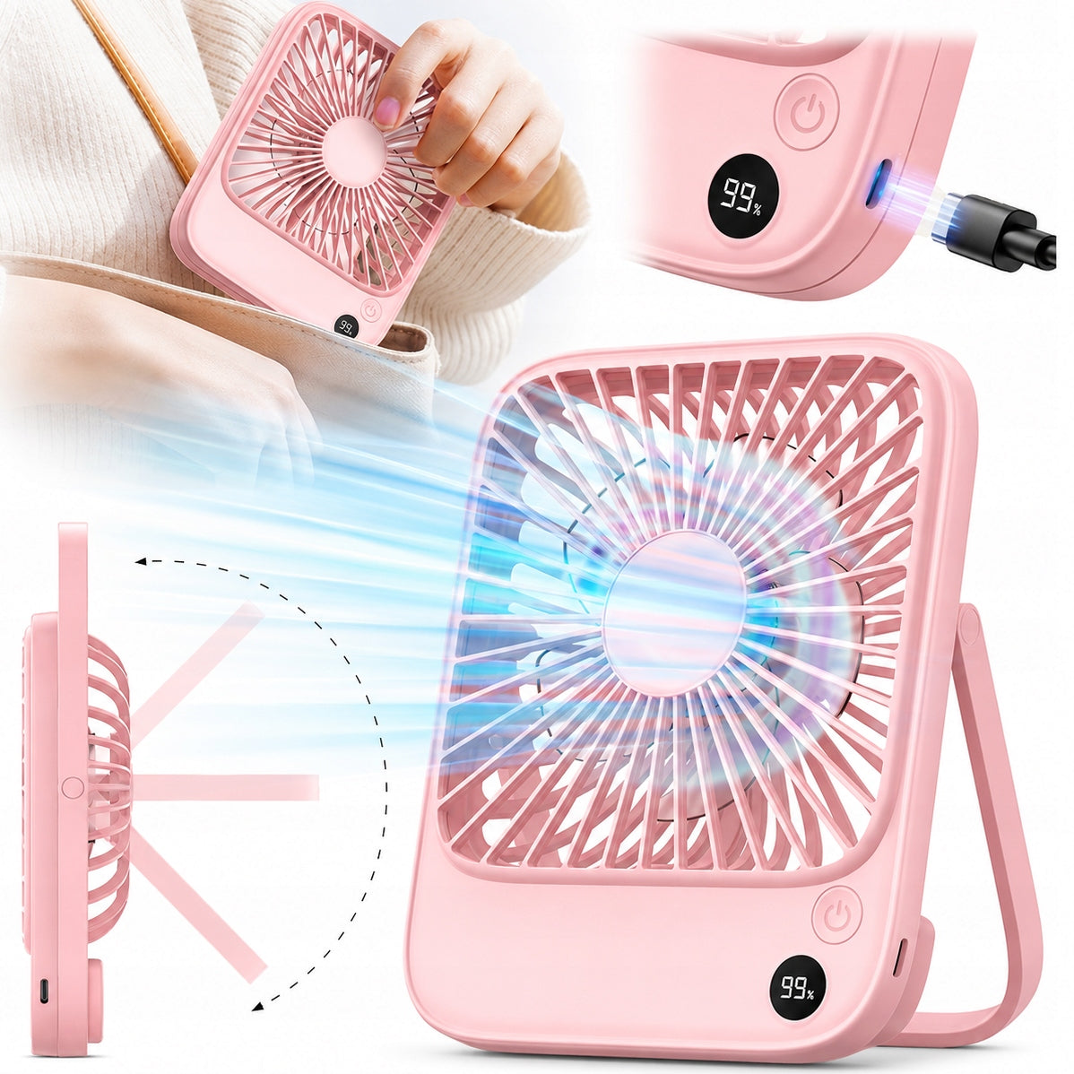 USB Windmill Quiet Mini Desk Fan Cooling 5000mAh TOPK K65