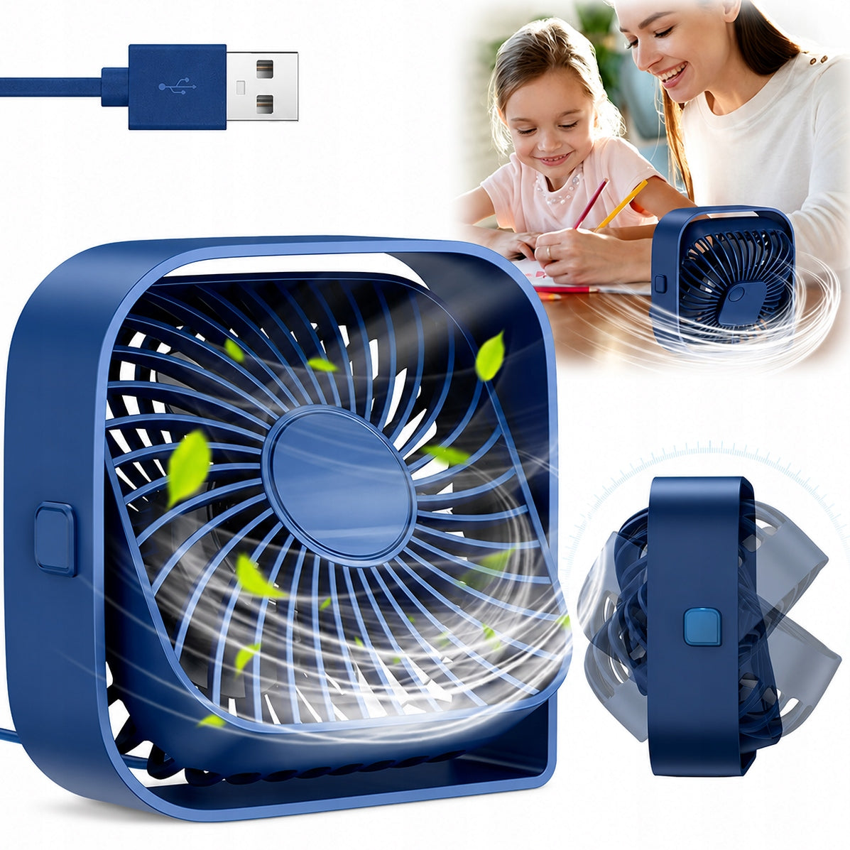 USB Windmill Quiet Mini Desk Fan Cooling TOPK K50 Blue