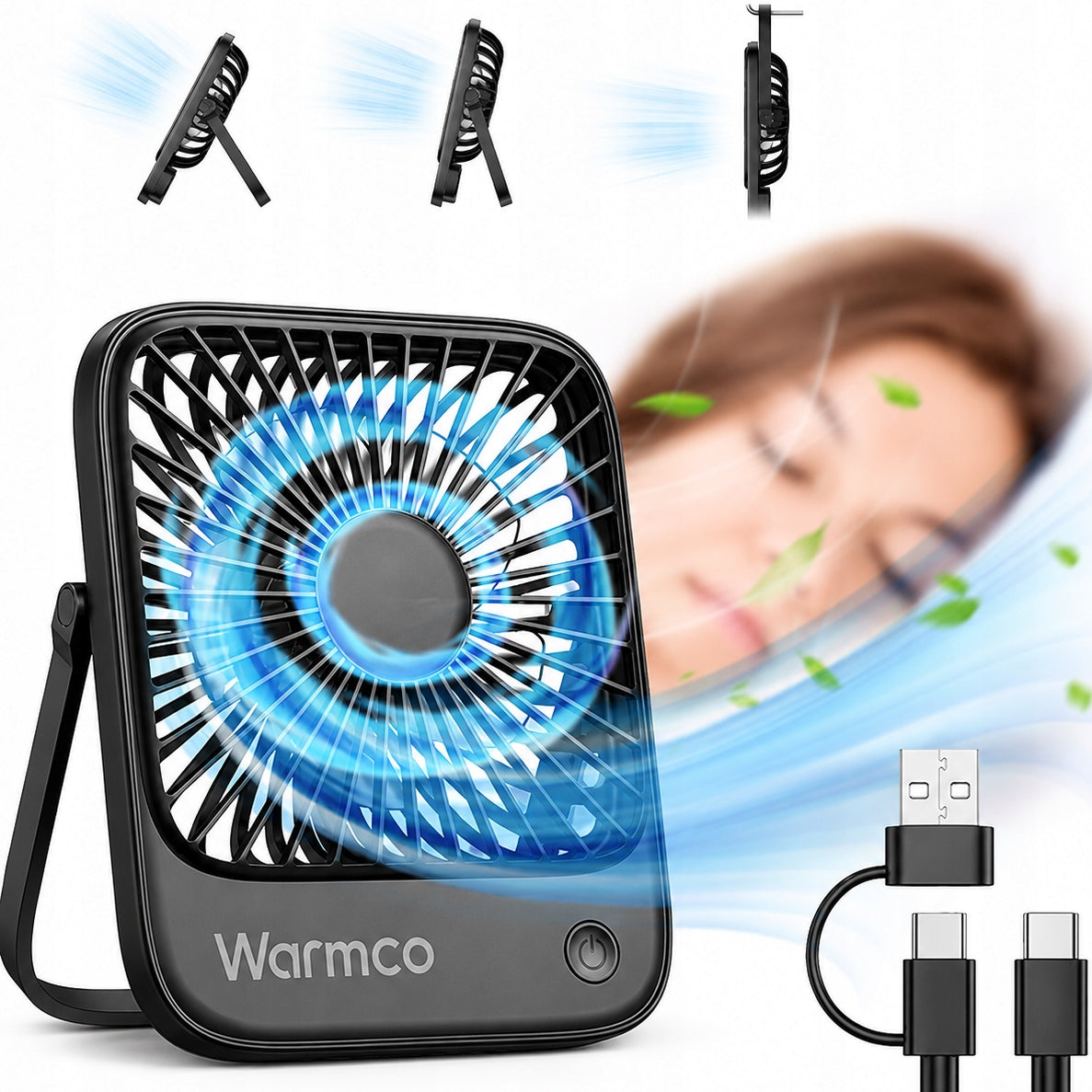 USB Windmill Quiet Mini Desk Fan Cooling USB C USB-C