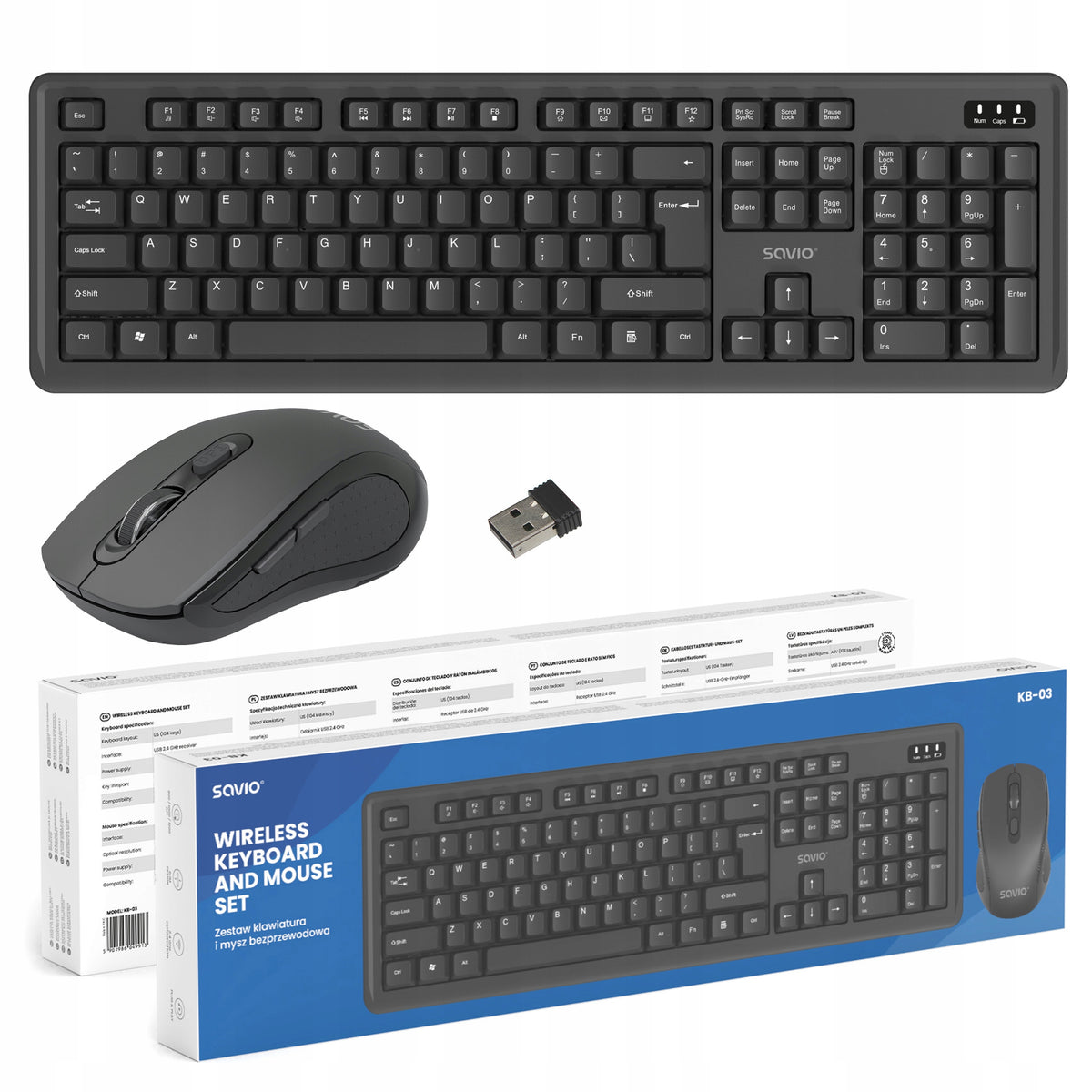 USB Wireless Keyboard and Mouse Set 2,4 GHz Office SAVIO KB-03