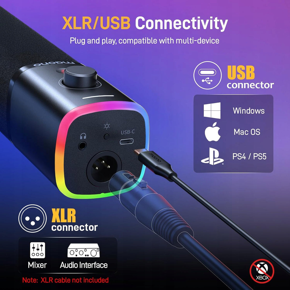 USB XLR RGB DYNAMIC MICROPHONE FOR STREAMING GAMING Packaging status original