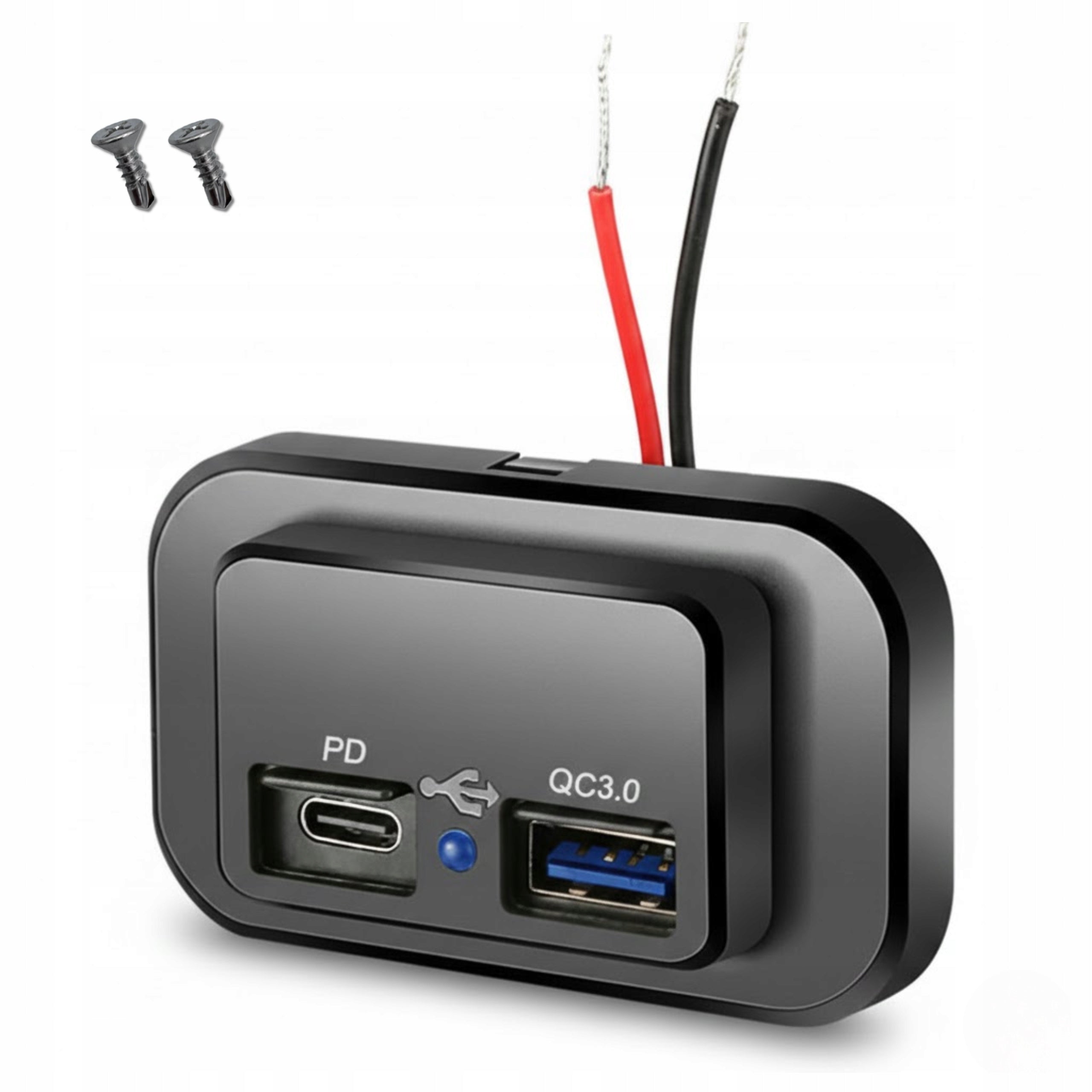 USB and USB-C Car Charger 3A 12 24V QC 3.0 Fast Charging Assembly