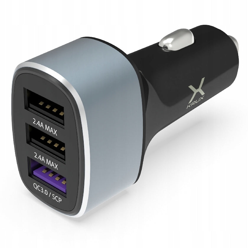 USB car charger KRUX, 3xUSB, QC 3.0, DCP, AFC, HSC, 42 W