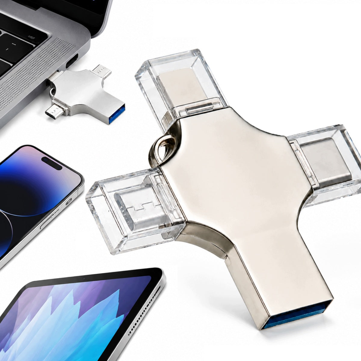 USB flash drive 256 GB 4in1 silver USB-C/Lightning/Micro-USB