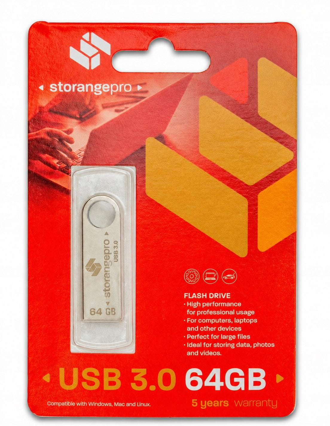 USB flash drive 3.0 64GB StorangePro Metal Fast Windows Mac Linux