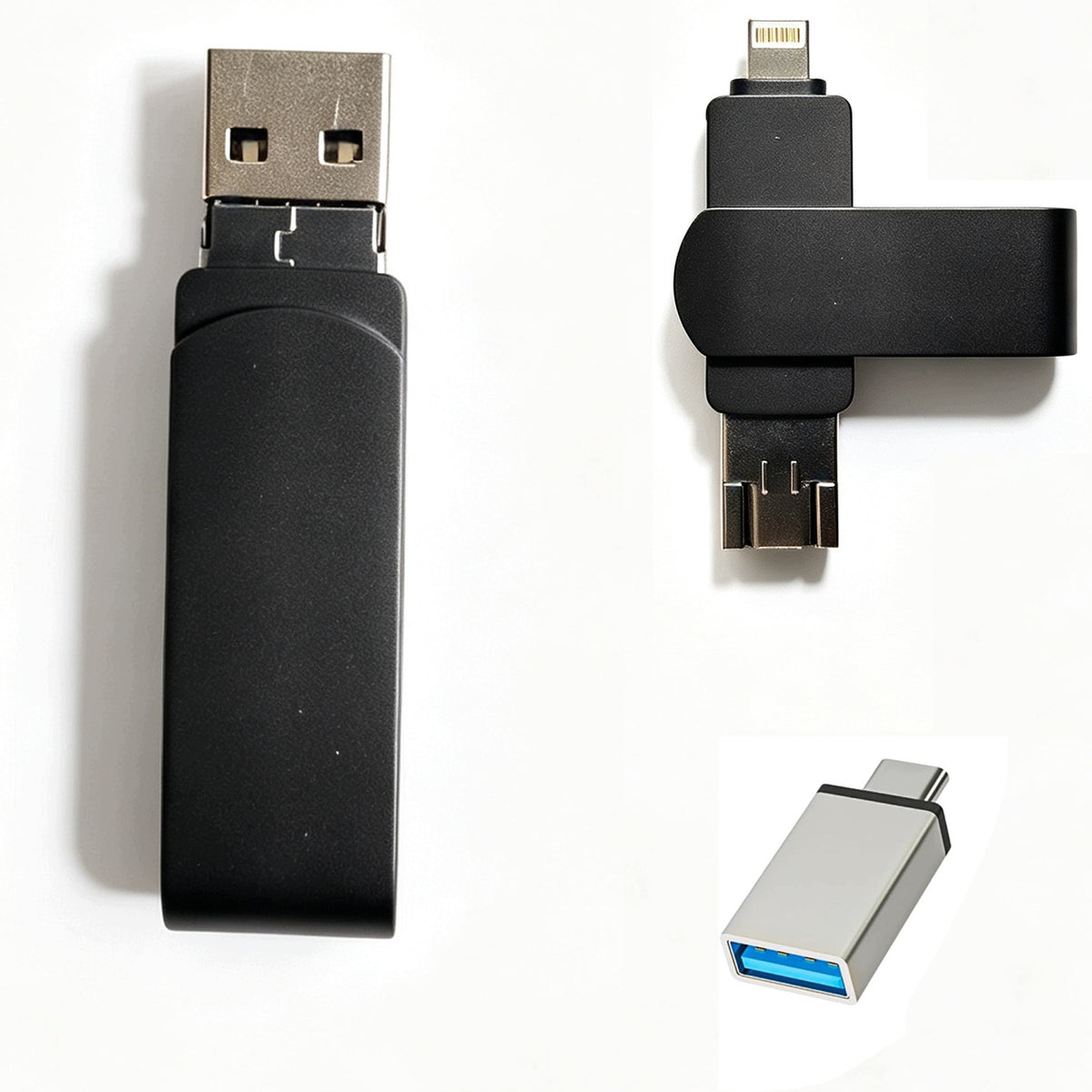 USB flash drive 4in1 capacity 512GB,USB/Micro-USB/iOS for iPhone/Android Color black