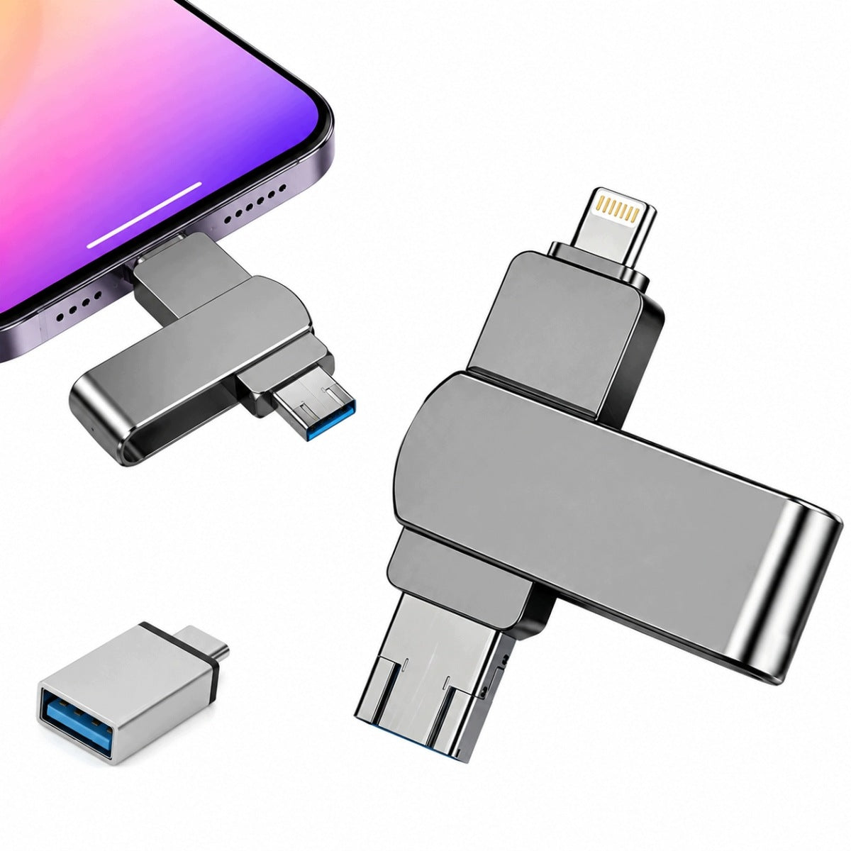 USB flash drive 4in1 capacity 512GB,USB/Micro-USB/iOS for iPhone/Android