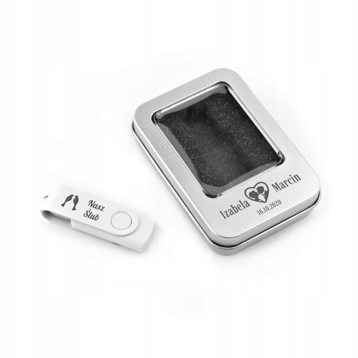 USB flash drive 512 MB 2.0 + Metal Box + Engraving WEDDING