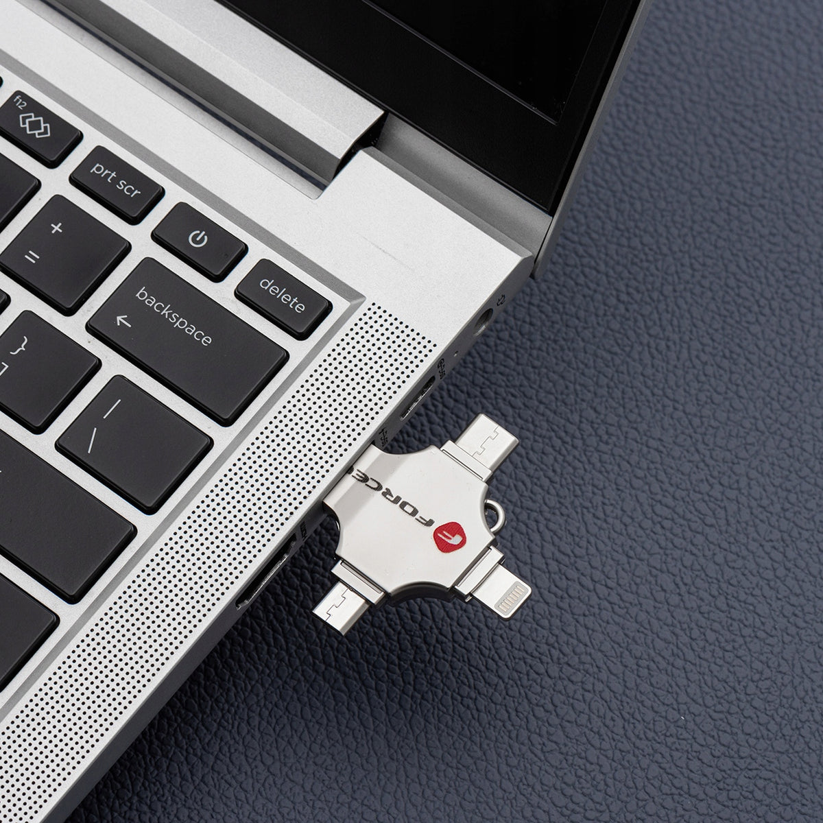 USB flash drive Forcell 64 GB Metal Quad USB 3.2 Lightning Micro-USB USB-C silver Color silver
