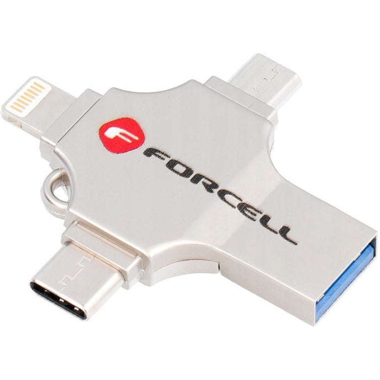 USB flash drive Forcell 64 GB Metal Quad USB 3.2 Lightning Micro-USB USB-C silver