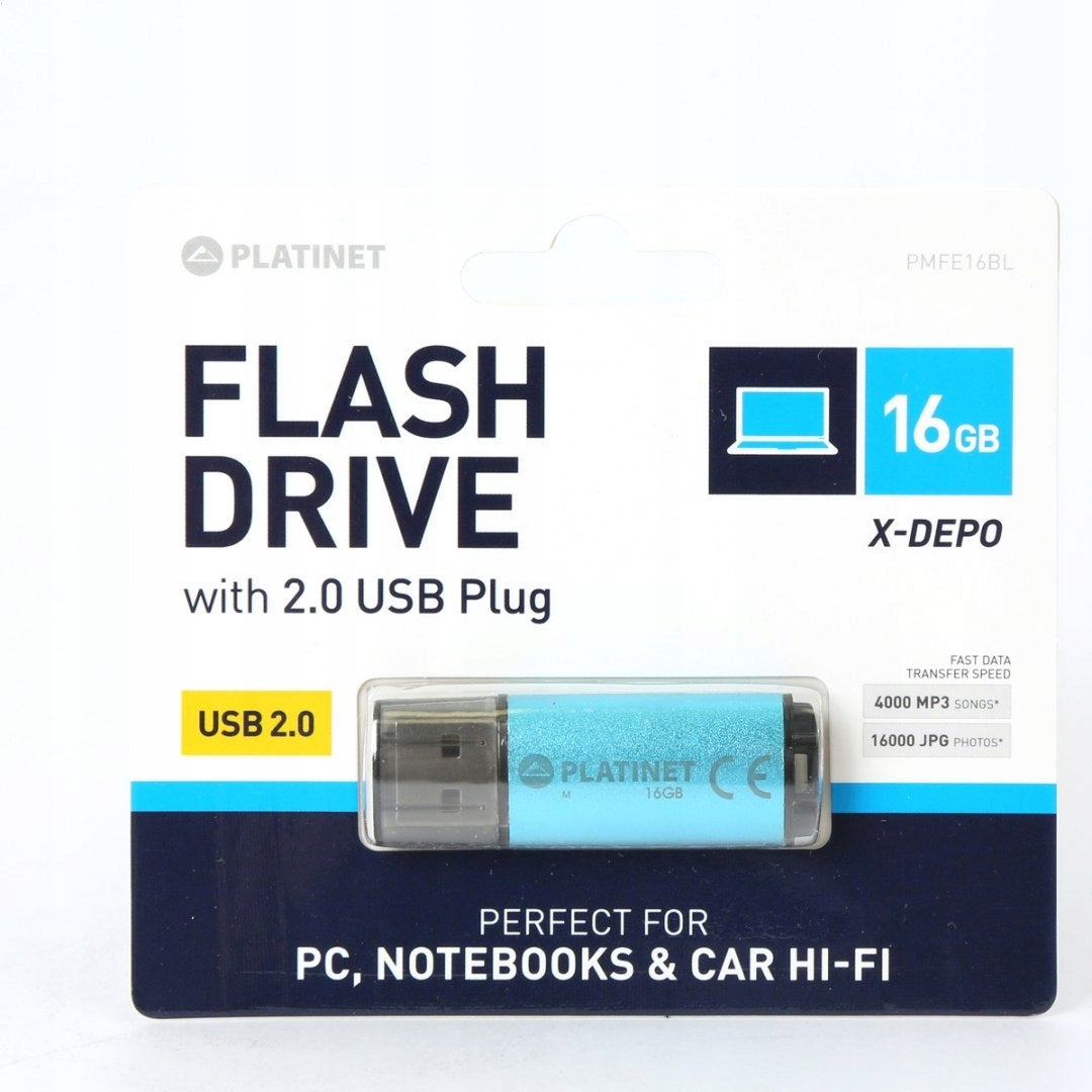 USB flash drive PLATINET PMFE16BL 16 GB USB 2.0 blue Packaging status original