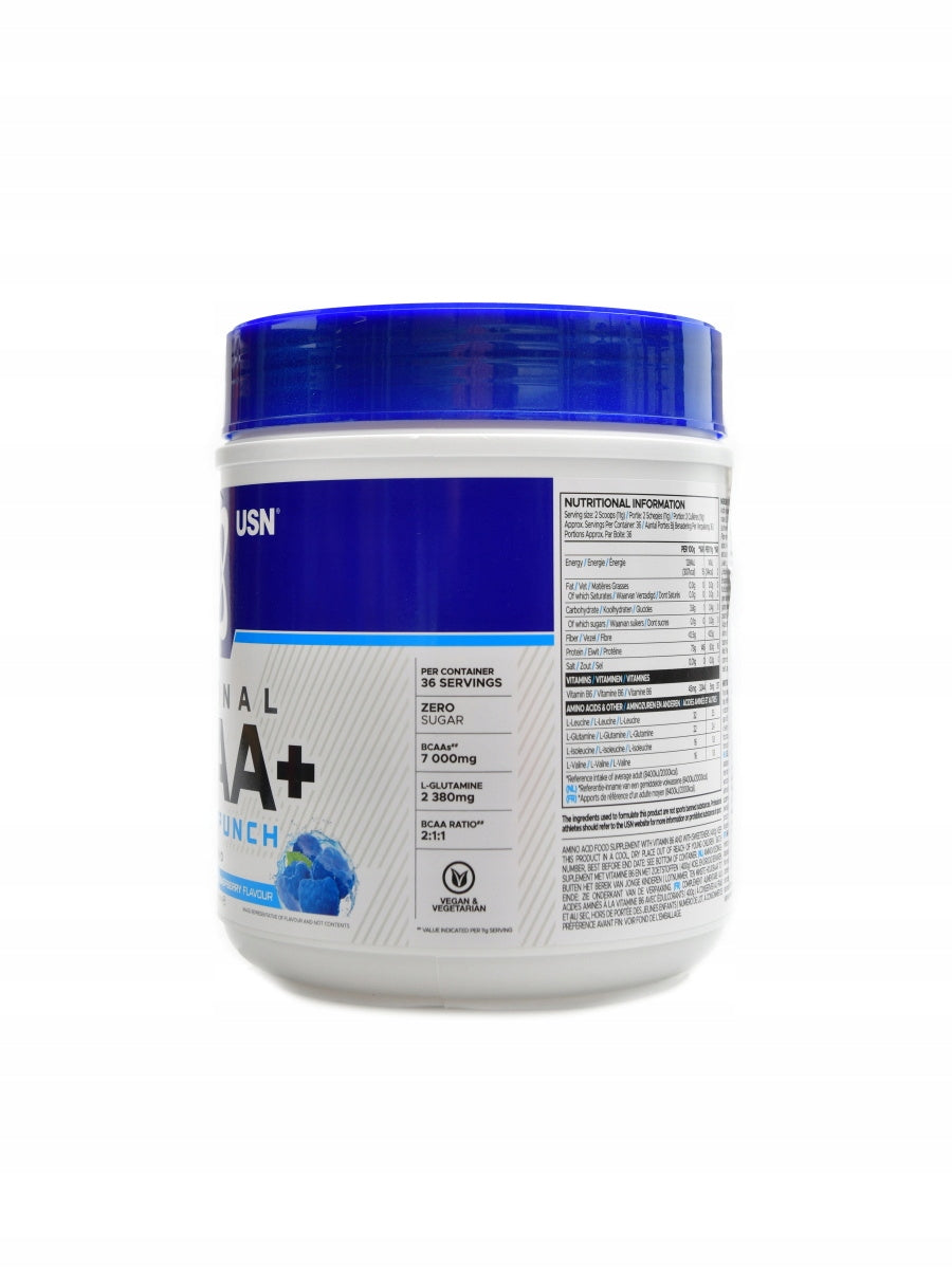 USN BCAA+ Power Punch 400g Modrá malina Packaging status original
