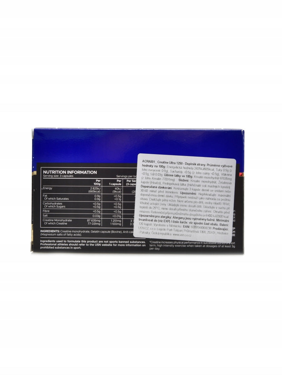 USN Creatine 1250 mega caps 120 kapslí Expiration date at least six months from the date of purchase