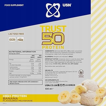 USN Trust Protein Fuel 500ml flavor Banana PROTEIN DRINK 50g Protein Expiration date not specified