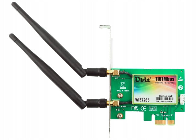 Ubit WIE7265 AC1167Mbps Bluetooth 4.2 card + WiFi antenna
