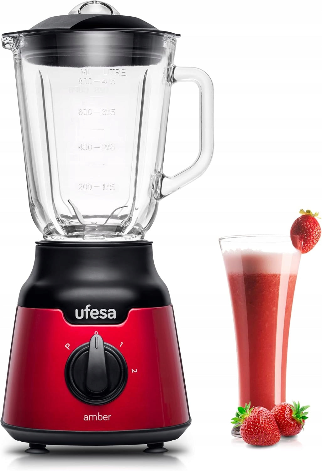 Ufesa BS4100 Amber Red Mixer 900W Glass 0.8L 2 Speeds Pulse For Ice