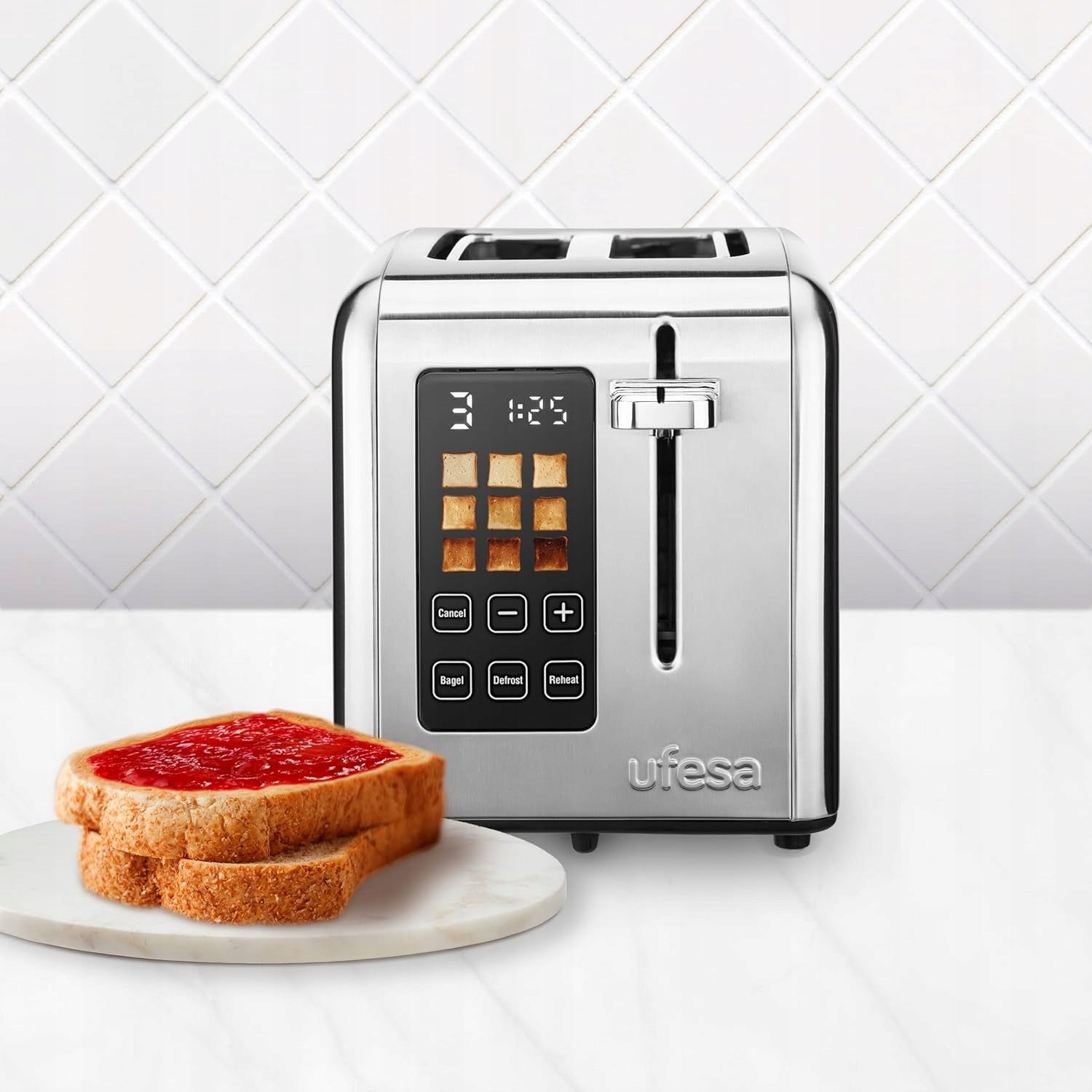 Ufesa Digital Toaster 950W 2 Sockets 9 Levels Heating Bagel Brand Ufesa