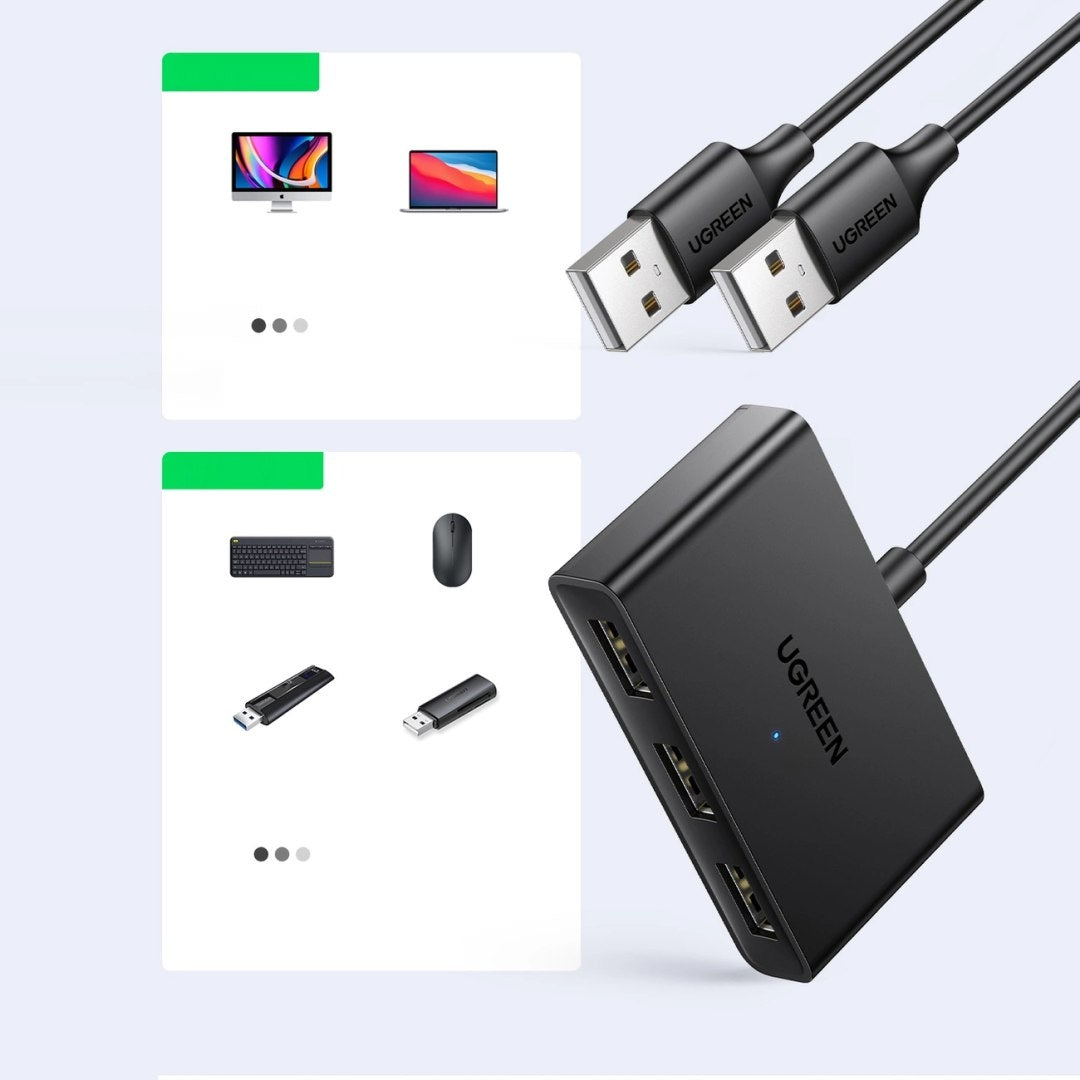 Ugreen switch adapter switch box USB 2 inputs - 3 outputs black (CM4 Packaging status original