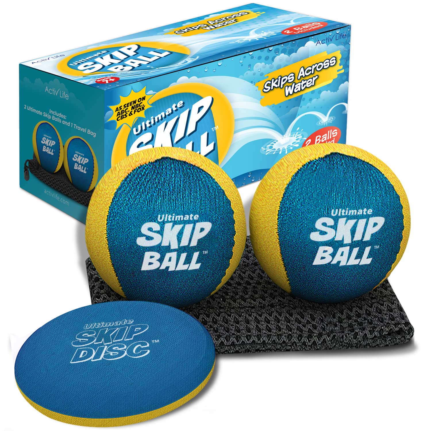 Ultimate Skip Ball Water Balls for Water, Beach Yellow Blue