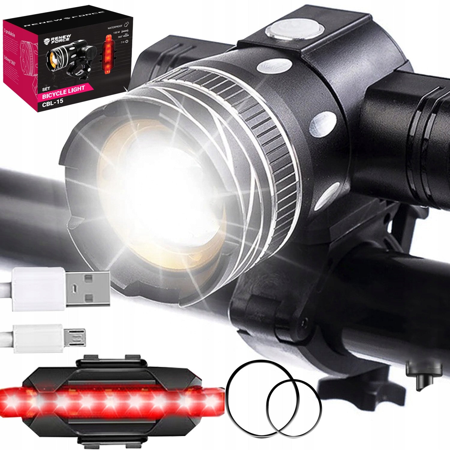 Ultra Strong LED Bike Light for USB + Rear Light - CE