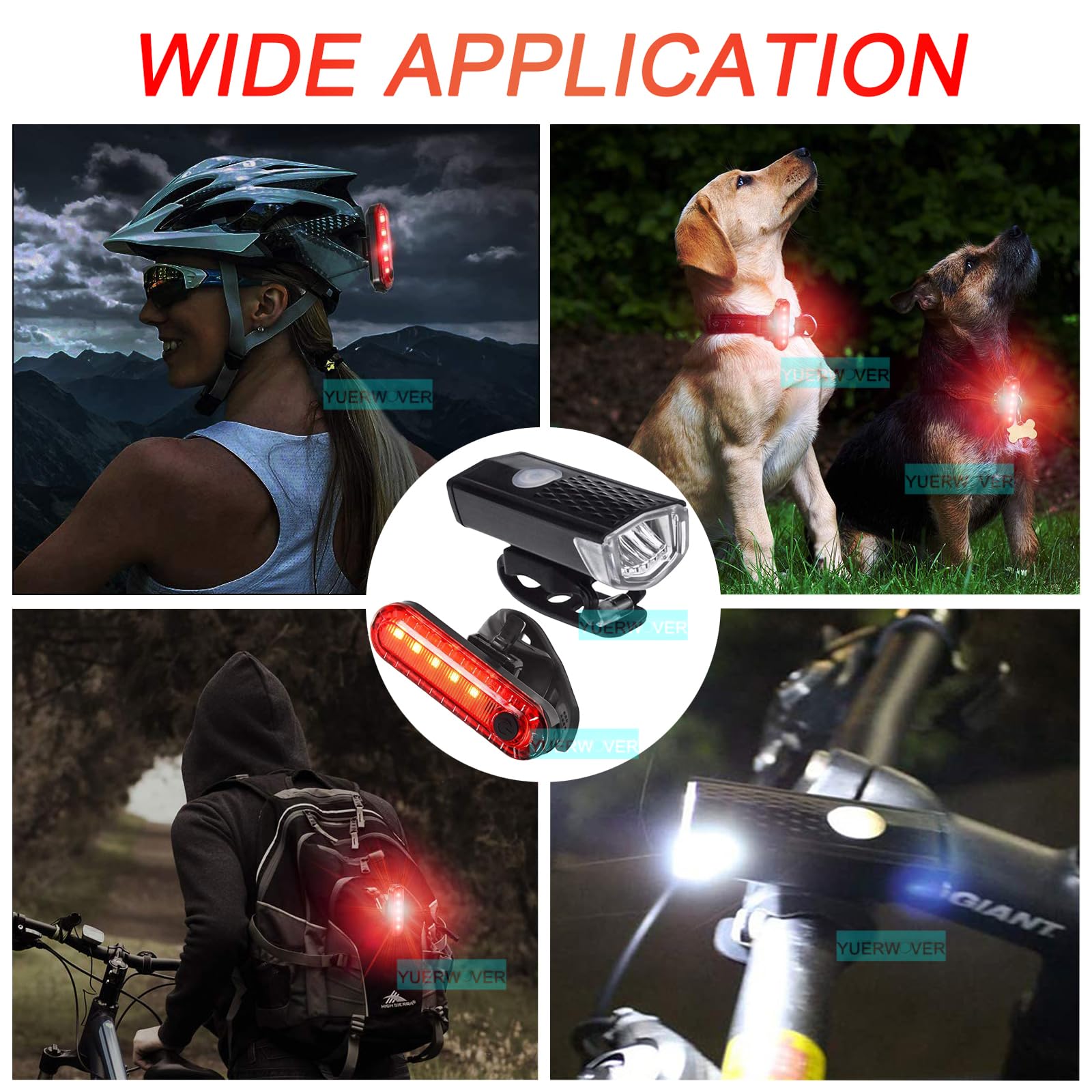 Ultra bright rechargeable bicycle lights, front and rear headlights Kind front-facing