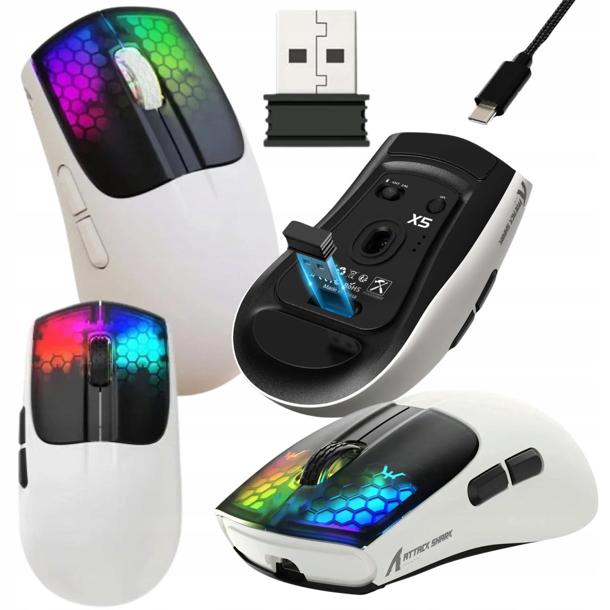 Ultra-light Wireless Gaming Mouse Attack Shark X5 USB white-black Manufacturer code 6972792471013