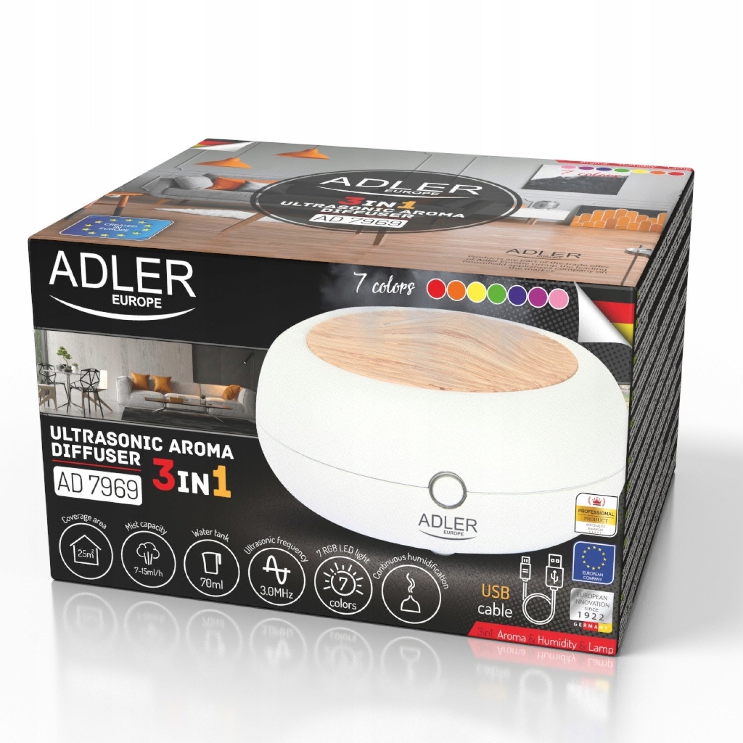 Ultrasonic Fragrance Diffuser 3in1 USB Lamp Aromatherapy Adler Type ultrasonic humidifier