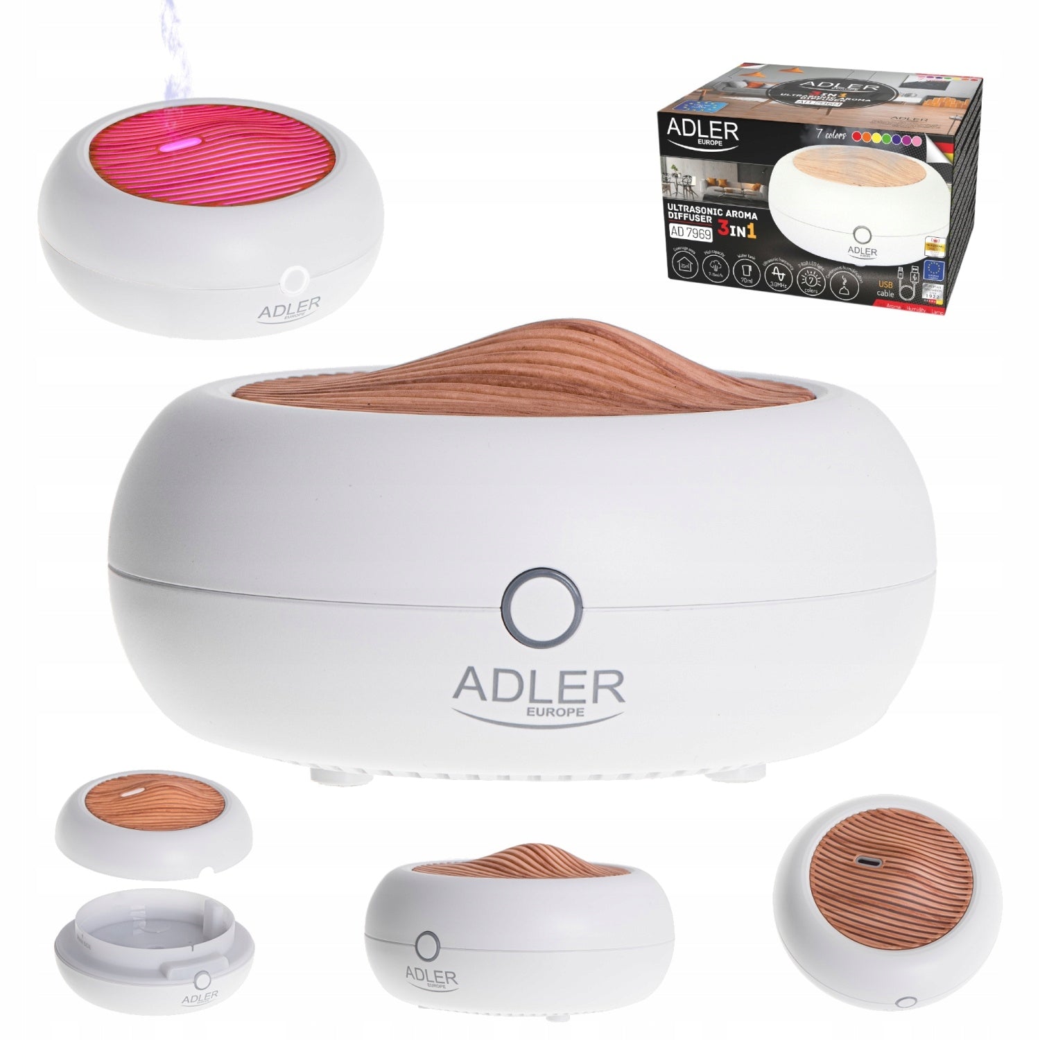Ultrasonic Fragrance Diffuser 3in1 USB Lamp Aromatherapy Adler